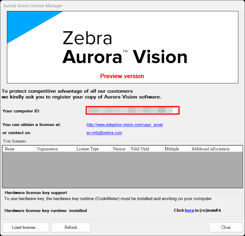 啟用 Zebra Aurora Vision Studio 許可證